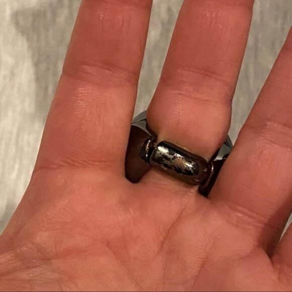 Bold Black Dome Ring With Clear Crystal Accents - Picture 4 of 5